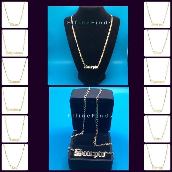 ⭐️Scorpio nameplate 14k Gold plated Figaro necklace ⭐️ - Picture 2 of 14